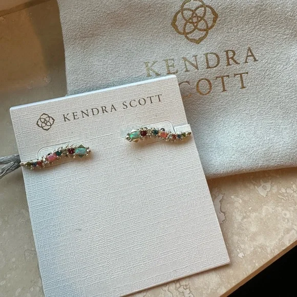 Kendra Scott Sinclair Multicolor gem mix opal Ear Climber Earrings gold - Picture 2 of 5